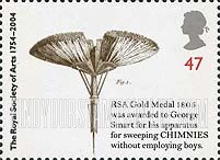FindYourStampsValue: Great Britain (United Kingdom): Royal Society of Arts, 250th Anniversary - Apparatus for Sweeping Chimneys invented by George Smart