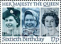 FindYourStampsValue: Great Britain (United Kingdom): Queen Elizabeth II, 60th Birthday - Queen Elizabeth II in 1958, 1973 and 1982