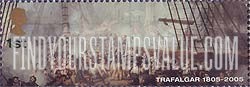 FindYourStampsValue: Great Britain (United Kingdom): Battle of Trafalgar, Bicentenary - Wounded Admiral Horatio Nelson on Deck of HMS Victory