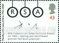 FindYourStampsValue: Great Britain (United Kingdom): Royal Society of Arts, 250th Anniversary - Stylized Typewriter Keys, Shorthand