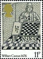 FindYourStampsValue: Great Britain (United Kingdom): 500 Years of British Printing, introduced by William Caxton - Philosopher, from The Game and Playe of Chesse, c.1483