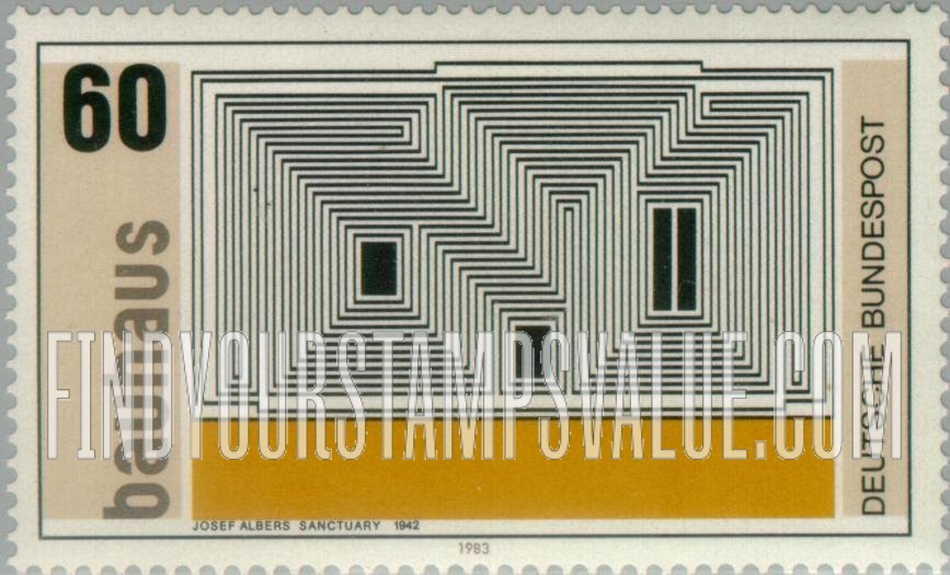 FindYourStampsValue: Walter Gropius (1883-1969), Founder of Bauhaus Architecture: Sanctuary, zinc lithograph, 1942