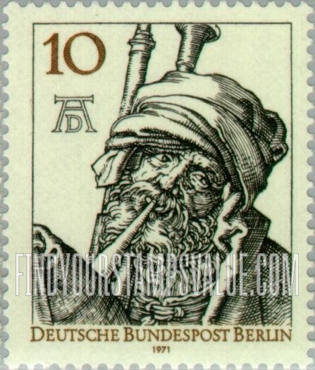 FindYourStampsValue: BERLIN - Bagpipe Player, by Dürer