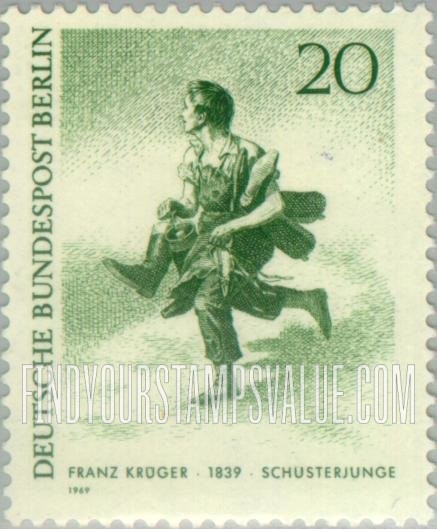 FindYourStampsValue: BERLIN - 19th Century Berliners: Cobbler’s apprentice, by Franz Kruger