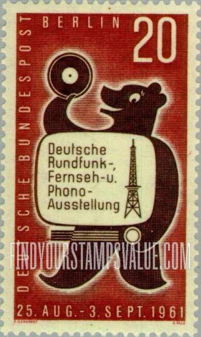 FindYourStampsValue: BERLIN - Berlin Bear with Record, TV Set & Radio Tower