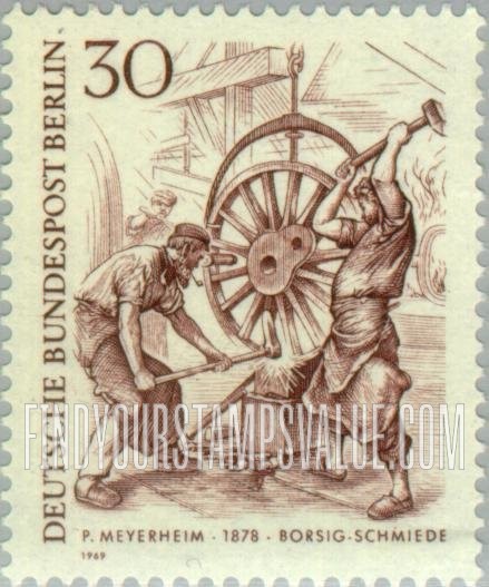 FindYourStampsValue: BERLIN - 19th Century Berliners: Blacksmiths, by Paul Meyerheim