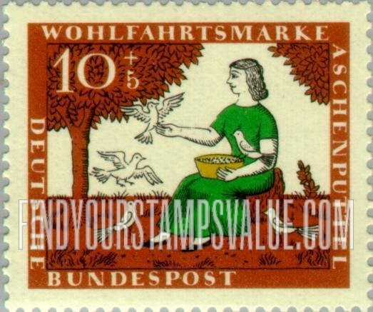FindYourStampsValue: SEMI-POSTAL - Various Scenes from Cinderella: Cinderella Feeding Pigeons