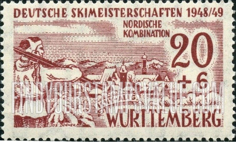FindYourStampsValue: OCCUPATION SEMI-POSTAL - Skier and village