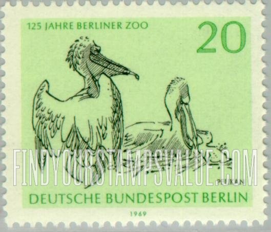 FindYourStampsValue: BERLIN - Berlin Zoo Animals: White pelicans