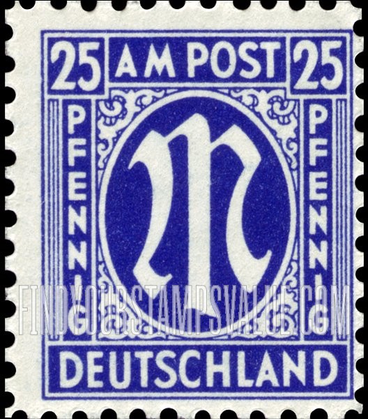 FindYourStampsValue: A. M. G. ISSUE - "M" in Circle