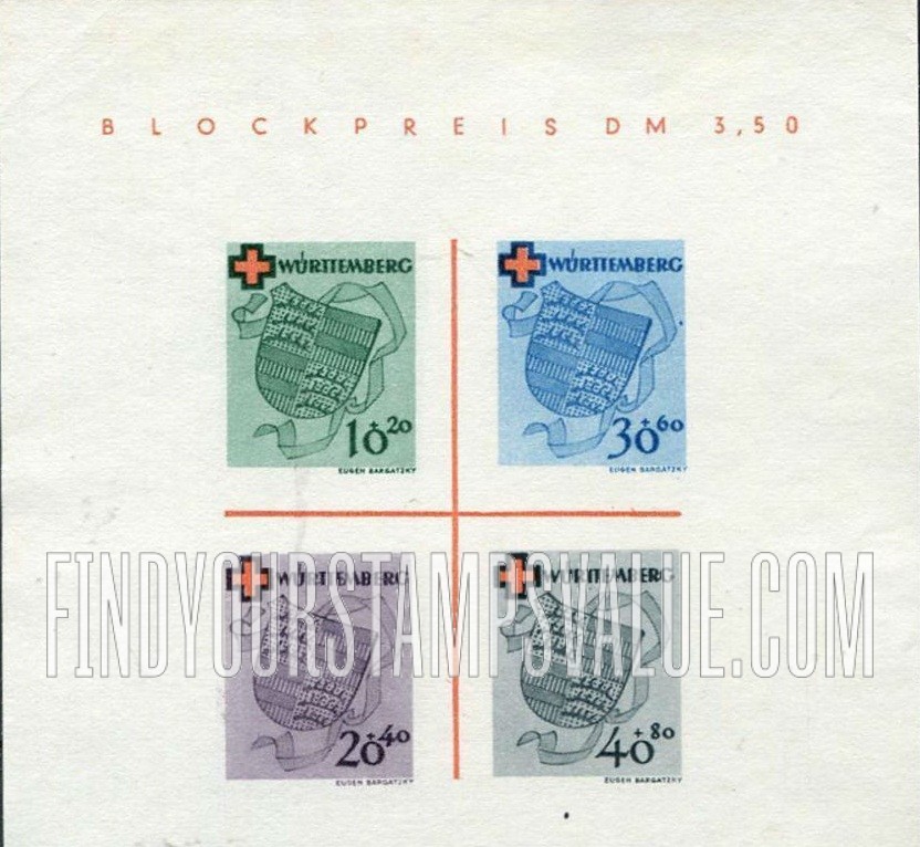 FindYourStampsValue: OCCUPATION SEMI-POSTAL - Arms of Württemberg: Type of Baden, 1949