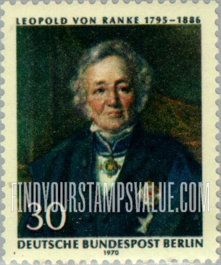 FindYourStampsValue: BERLIN - Leopold von Ranke, by Julius Schrage: Portrait Type of 1969