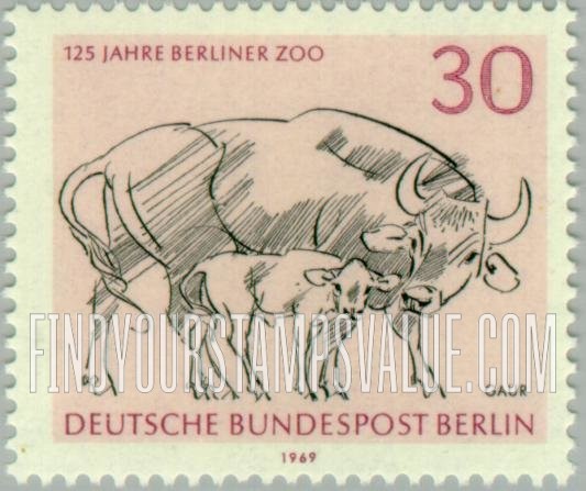 FindYourStampsValue: BERLIN - Berlin Zoo Animals: Gaur and calf