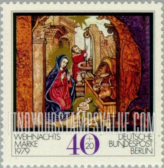FindYourStampsValue: OCCUPATION SEMI-POSTAL - Christmas Type of 1979: Nativity, medieval manuscript, Cistercian Abby, Altenberg