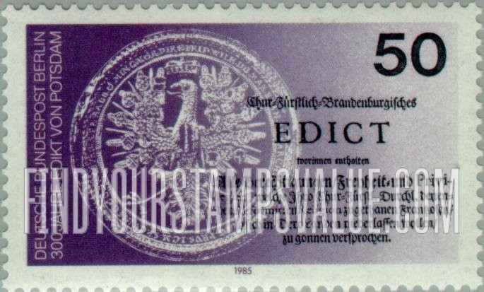 FindYourStampsValue: BERLIN - Edict of Potsdam, 300th Anniversary