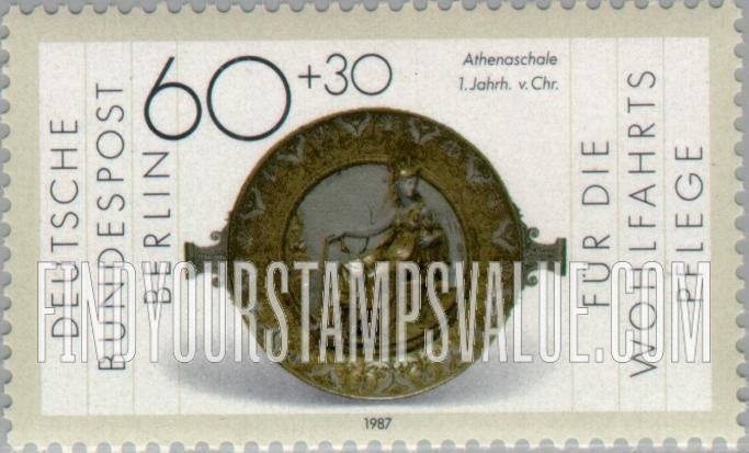 FindYourStampsValue: OCCUPATION SEMI-POSTAL - Gold and Silver Artifacts Type of 1987: Athena plate, 1st centennial B.C.
