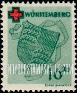 FindYourStampsValue: OCCUPATION SEMI-POSTAL - Arms of Württemberg: Type of Baden, 1949