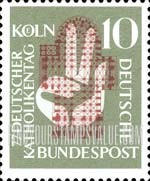FindYourStampsValue: 77th Meeting of German Catholics, Cologne - Plan of Cologne Cathedral and Hand