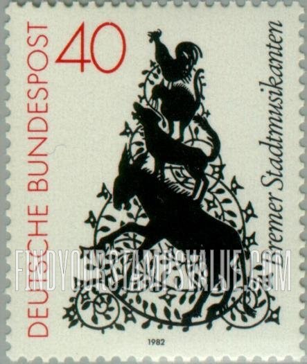 FindYourStampsValue: Illustration from The Town Band of Bremen (folktale)