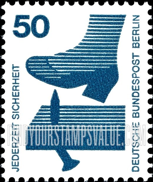 FindYourStampsValue: BERLIN - Accident Prevention Type of Germany: Nail sticking from board