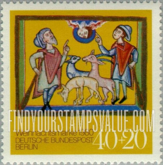 FindYourStampsValue: OCCUPATION SEMI-POSTAL - Christmas Type of 1980: Annunciation to the Shepherds, from Altomunster manuscript, 12th century