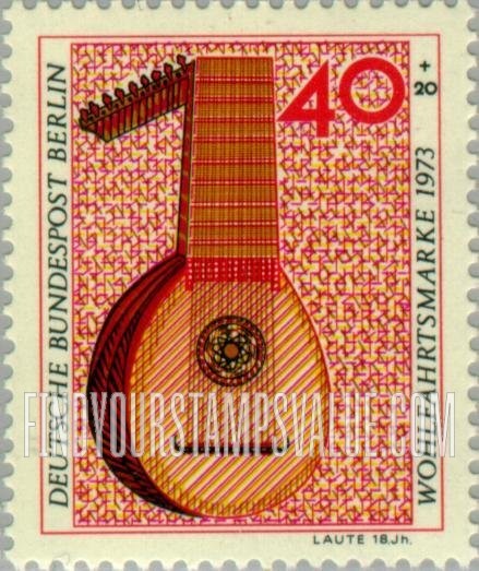 FindYourStampsValue: OCCUPATION SEMI-POSTAL - Instrument Type of 1973: Archlute, 18th centennial