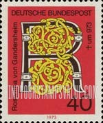 FindYourStampsValue: Millenary of the Death of Roswitha of Gandersheim, Germany's First Poetess - "R" for Roswitha