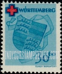 FindYourStampsValue: OCCUPATION SEMI-POSTAL - Arms of Württemberg: Type of Baden, 1949