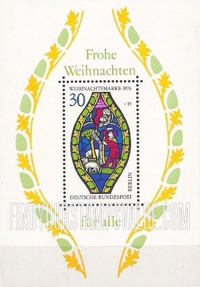 FindYourStampsValue: OCCUPATION SEMI-POSTAL - Christmas Type of 1976: Annunciation to the Shepherds, stained-glass window, Frauenkirche, Esslingen
