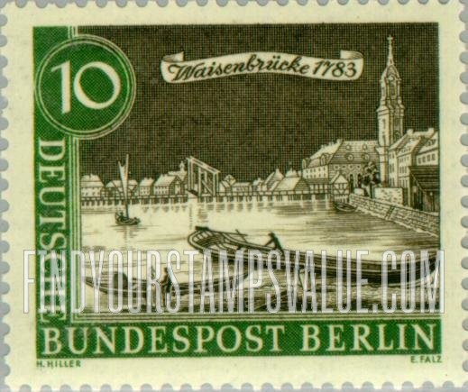 FindYourStampsValue: BERLIN - Views of Old Berlin: Spree and Waisenbrücke (Orphans’ Bridge)