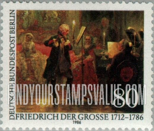 FindYourStampsValue: BERLIN - King Frederick the Great: The Flute Concert (detail), by Adolph von Menzel