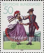 FindYourStampsValue: South German Couple dancing in Regional Costumes