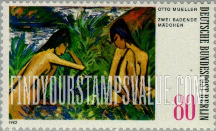 FindYourStampsValue: BERLIN - Two Girls Bathing, by Otto Mueller