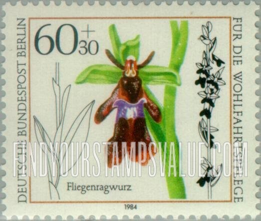 FindYourStampsValue: OCCUPATION SEMI-POSTAL - Orchid Type of 1984: Ophrys insectifera