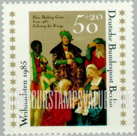 FindYourStampsValue: OCCUPATION SEMI-POSTAL - Christmas Type of 1985: Worship of the Kings, Epiphany Altar, Frieburg Cathedral, by Hans Baldung Grien (1485-1545)