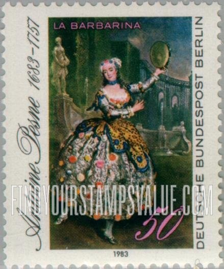FindYourStampsValue: BERLIN - Portrait of Barbara Campanini, 1745, by Antoine Pesne (1683-1757)