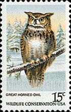 FindYourStampsValue: AMERICAN OWLS - Great horned owl