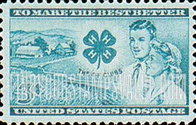 FindYourStampsValue: 4-H CLUBS - Farm, Club Emblem, Boy and Girl