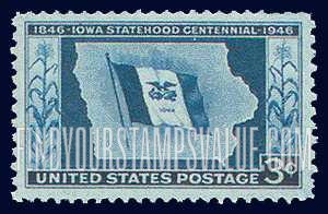 FindYourStampsValue: 100th ANNIVERSARY OF IOWA STATEHOOD - Iowa State Flag and Map