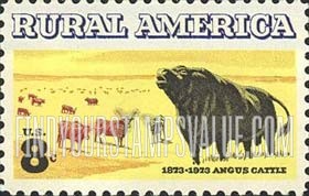 FindYourStampsValue: RURAL AMERICA - Angus and Longhorn Cattle