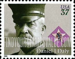FindYourStampsValue: DISTINGUISHED MARINES - Sgt. Major Daniel J. Daly, 73rd Machine Gun Company, 6th Marine Regiment Insignia, Self-Adhesive stamp