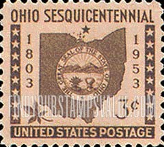 FindYourStampsValue: 150th ANNIVERSARY OF OHIO STATEHOOD - Map and Ohio State Seal