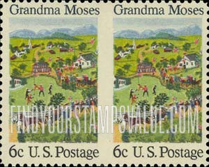FindYourStampsValue: AMERICAN FOLKLORE - July Forth, by Gradma Moses