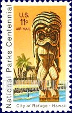 FindYourStampsValue: NATIONAL PARKS CENTENNIAL - Kii Statue & Temple, City of Refuge, Hawaii
