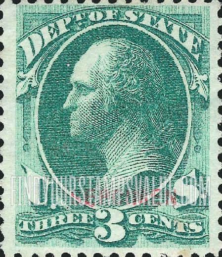 FindYourStampsValue: STATE - George Washington - Carmine Overprint "SEPCIMEN" error