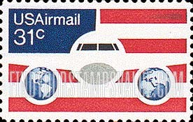 FindYourStampsValue: PLANE, GLOBES AND FLAG