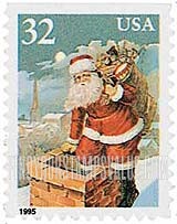 FindYourStampsValue: CHRISTMAS - Santa Claus Entering Chimney, Self-Adhesive Stamp