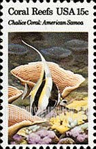 FindYourStampsValue: CORAL REEFS - Charlice coral, Moorish idol