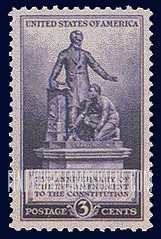 FindYourStampsValue: 75th ANNIVERSARY OF 13th AMENDMENT - "Emancipation", Statue of Lincoln and Slave, by Thomas Ball