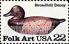 FindYourStampsValue: DUCK DECOYS, Broadbill Duck - American Folk Art